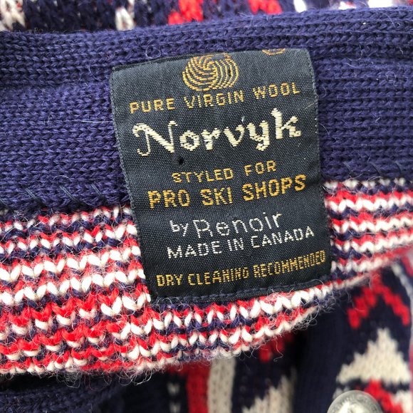 Vintage Norvyk Fair Isle Nordic Knit 100% Pure Wool Oversized Cardigan Sweater - Picture 5 of 15